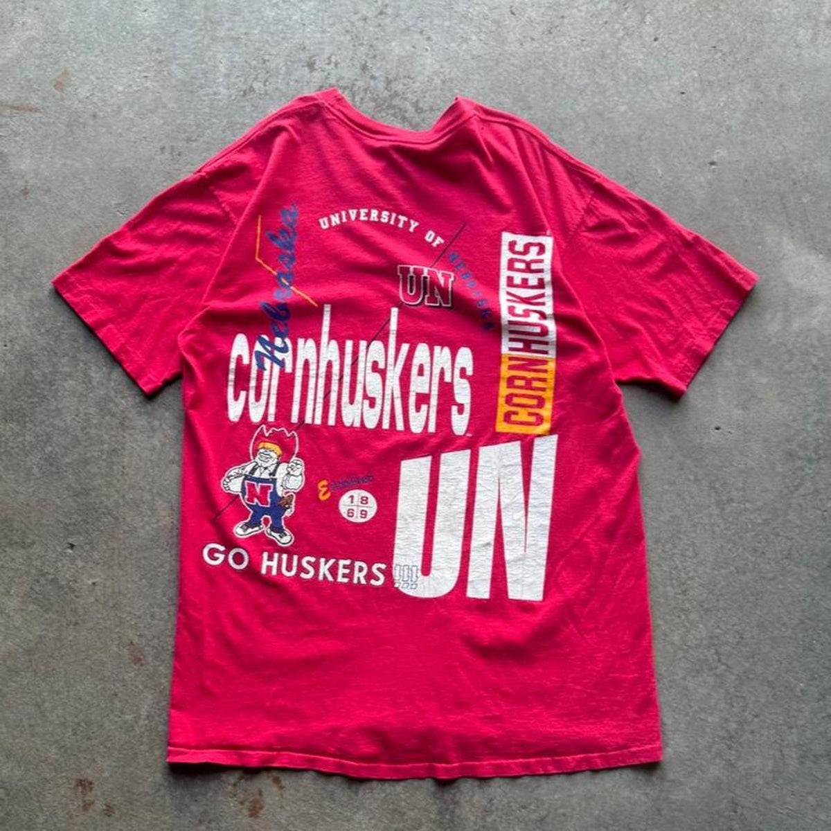 Vintage 90s Nebraska Huskers Herbie All Over Print T-Shirt - OSFA