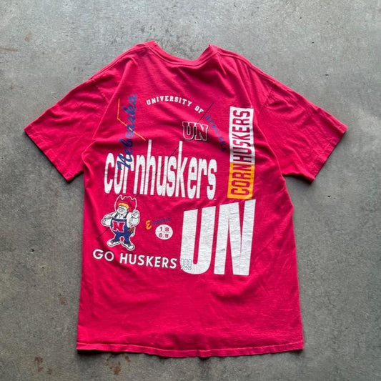 Vintage 90s Nebraska Huskers Herbie All Over Print T-Shirt - OSFA