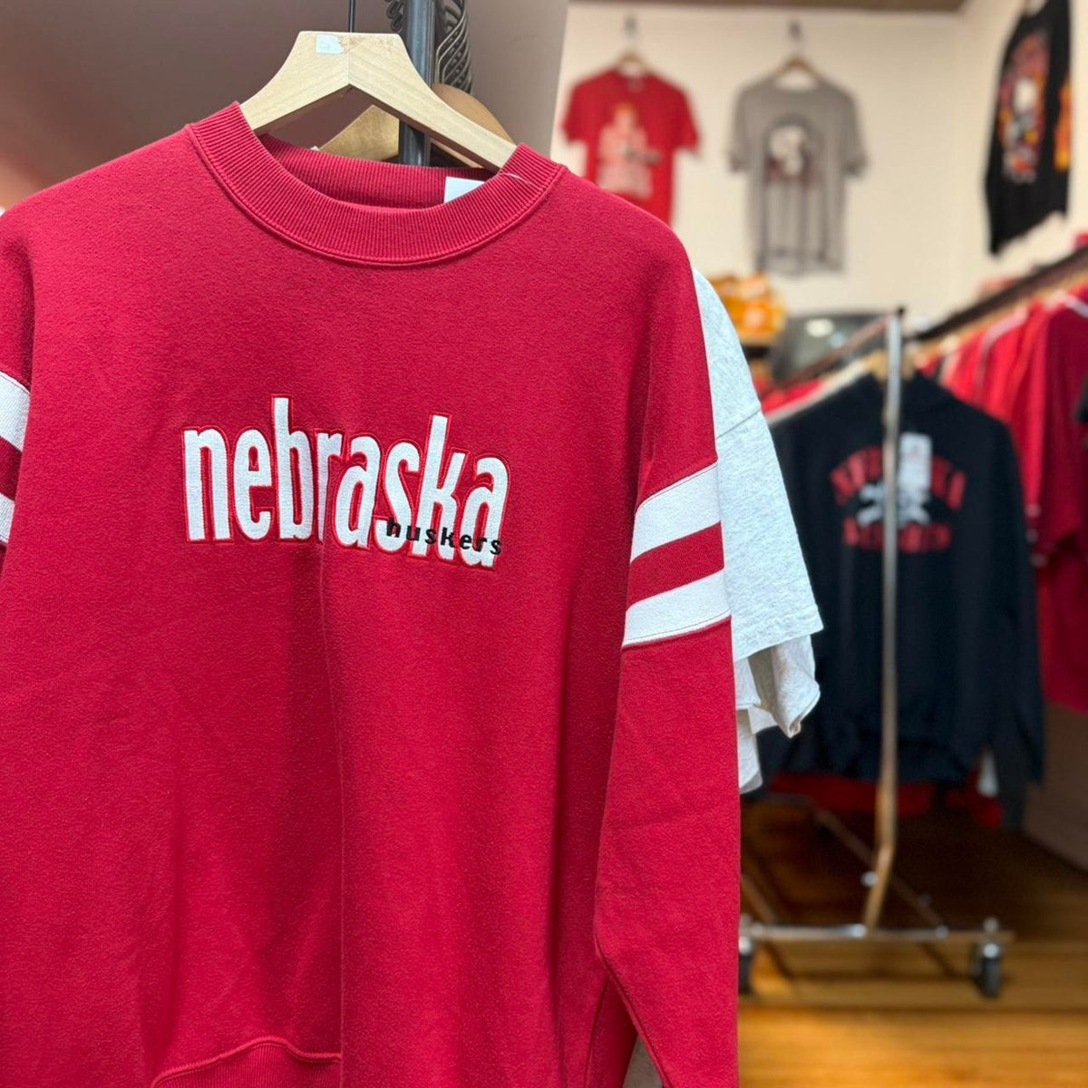 Vintage 90s Nebraska Huskers Striped Sleeve Crewneck  - Medium
