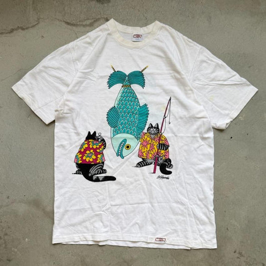 Vintage B Kliban Crazy Shirts Fishing Fish T-Shirt - Large