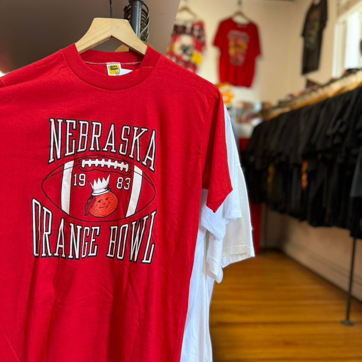 Vintage 1983 Nebraska Huskers Orange Bowl Football T-Shirt