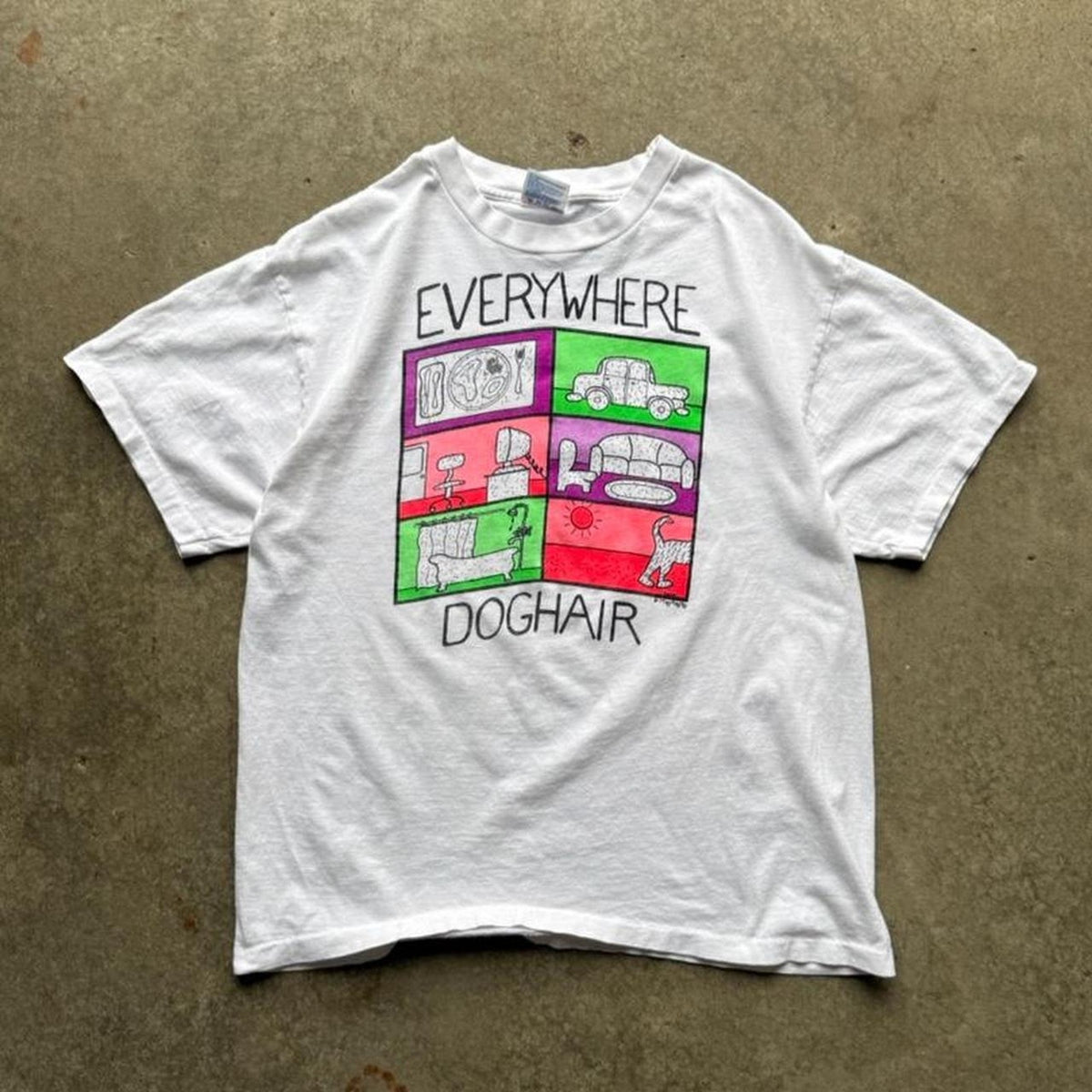 Vintage 90s Everywhere Dog Hair Comic Cartoon T-Shirt - Large