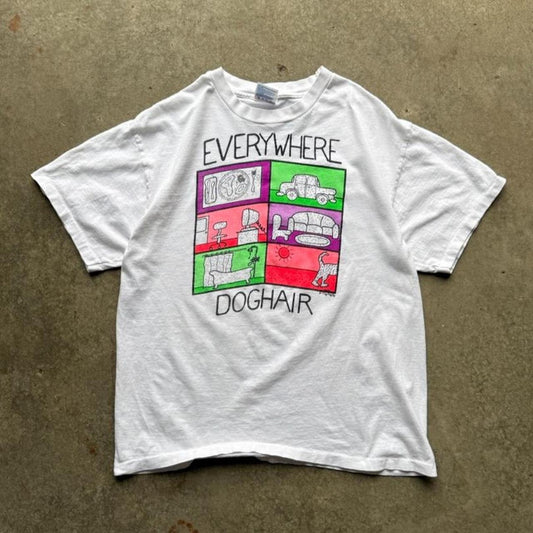 Vintage 90s Everywhere Dog Hair Comic Cartoon T-Shirt - Large