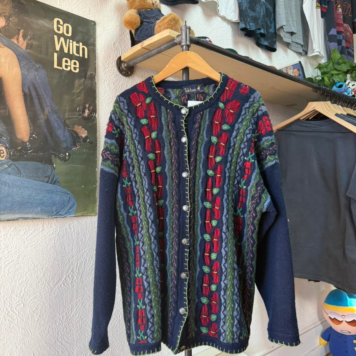 Vintage 90s 3D Knit Cardigan Sweater - Large