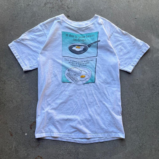 Vintage 90s Brain on Drugs Egg Breakfast T-Shirt - Large