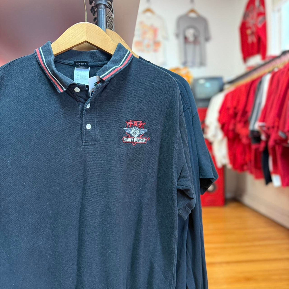 Vintage 90s Taz Harley Davidson Motorcycles Biker Polo Shirt - Medium
