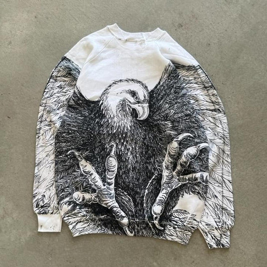 Vintage 90s Eagle All Over Print Animal Crewneck - Large