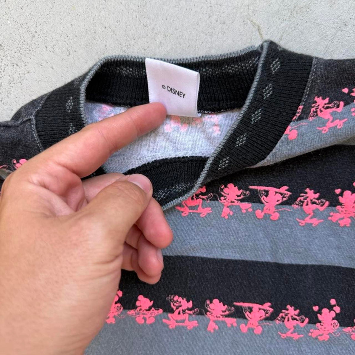 Vintage 90s Mickey Mouse AOP Striped T-Shirt - Large